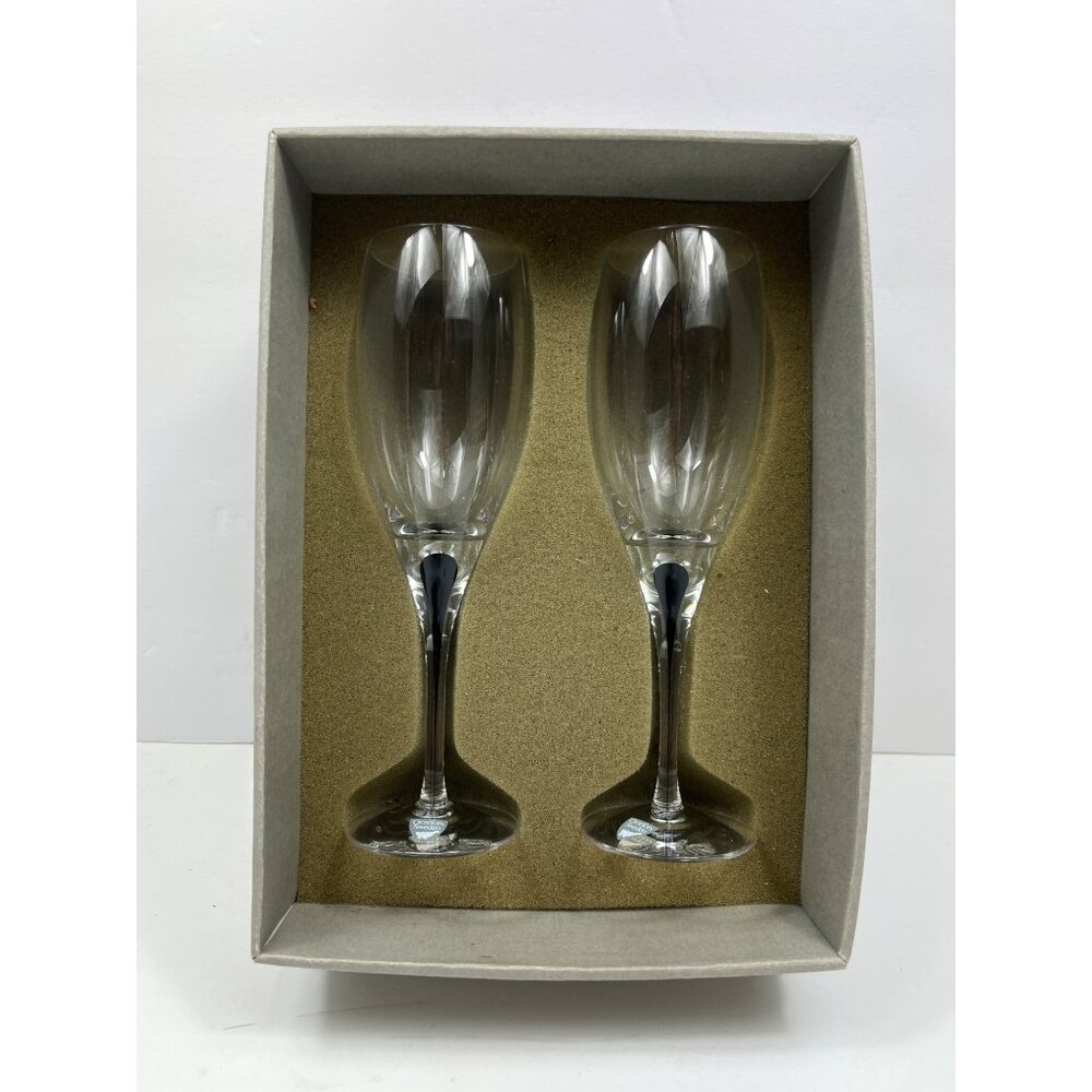 Orrefors Sweden Crystal Champagne Flutes In Box Set Of 2 Elegant Stemware C1